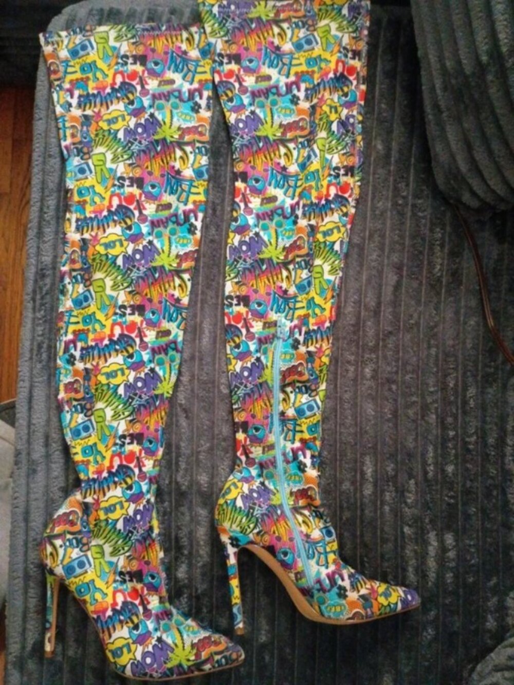 Women's Size 10 Graffiti Print Thigh-High Boots